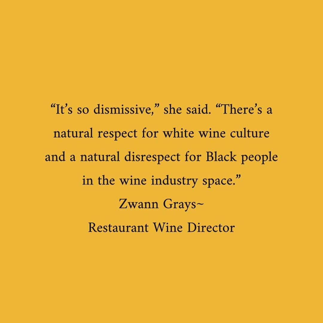 グレースマハリーのインスタグラム：「Unfortunately, within the wine industry, discrimination and prejudice has always existed towards black professionals. The ridiculous notion that black people don’t drink wine or have spending power has kept opportunities from us. These slides are quotes from two different articles that interviewed black wine professionals. They all resonated with me. The very same intimidation and lack of respect discussed above is what drove me into studying wine. I hated picking up a wine list and feeling confused and out of place. My whole approach now is to provide a delicious and accessible wine experience for all. As I’ve seen the recent attention brought to various black winemakers around the world, I look forward to doing my part to support you ❤️」