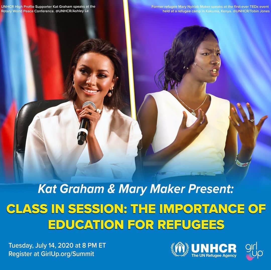 カテリーナ・グレアムのインスタグラム：「I believe in the power of girls and am proud to speak on behalf of @Refugees at the 2020 @GirlUpCampaign Leadership Summit July 14th at 8pm EST. For three days, girls will build their leadership skills, engage with incredible speakers, and turn their passion into action. I’ll be joined by Mary Maker, a South Sudanese student who grew up in Kenya’s Kakuma camp. She is a tireless advocate for refugee education, and I know she will inspire you! Register and join me at GirlUp.org/Summit #GirlsLead20 #WithRefugees #UNHCR #refugees #education」