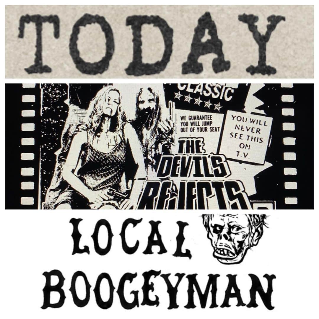 ロブ・ゾンビのインスタグラム：「Today is the day to pre- order your official 15th Anniversary DEVIL’S REJECTS shirt!!! Celebrating 15 years for Rejects madness! 💀go to www.localboogeyman.com to get it! THESE WILL GO QUICK! #robzombie #thedevilsrejects #localboogeyman #sherimoonzombie #billmoseley #sidhaig #15yearsold」