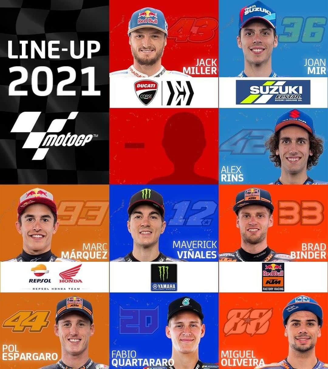 MotoGPさんのインスタグラム写真 - (MotoGPInstagram)「After a busy day of announcements... here's how the #MotoGP grid looks right now for the 2021 season! 🏁 Which move will be the next one? 🤔 Let us know! ⬇️」7月14日 0時00分 - motogp