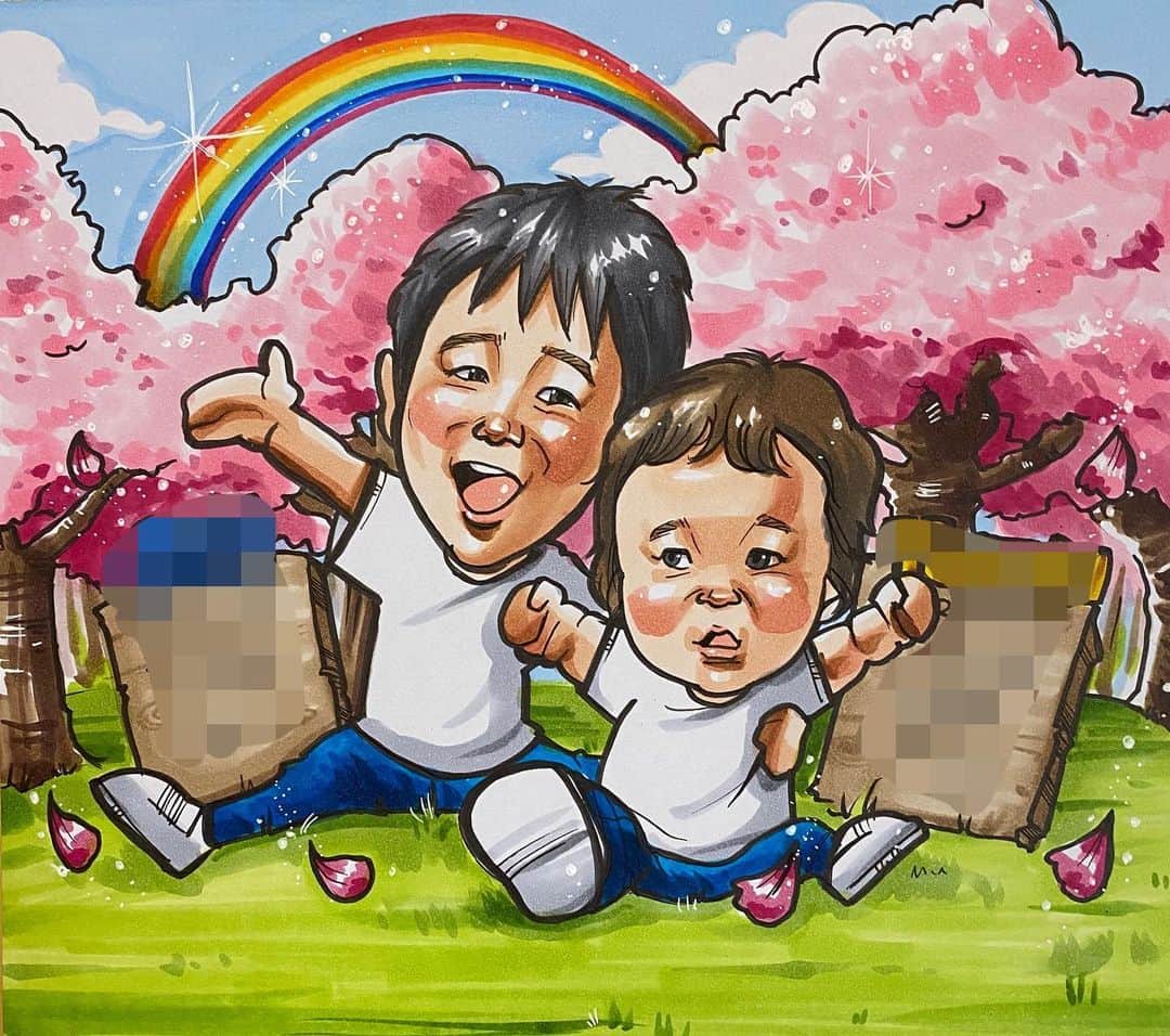 似顔絵★𝗚𝗢𝗥𝗜𝗞𝗜𝗡𝗚のインスタグラム：「. . 先日の一枚❤️ 二枚のご依頼でしたが、 こちらのみ紹介させていただきます🙏🧡 . . . 出生記録を添えて、 小さい頃のお子様達💕 . . 背景には満開の桜と、 綺麗な虹🌈❤️  . . この背景にもそれぞれに意味があり、お母様の思いがたくさんつまってる⭐️✨ . . やっぱり絵っていいなぁ😭🌸✨ . . . 素敵なご依頼ありがとうございました🙇‍♀️🔥🔥🔥🧡 . . .  . .  ❌❌現在は、予約受付終了してます❌❌ 。 . . .  2020年度ご予約のお客✨ 現在35番までの方へ案内中です🌟✨💕 DMの確認いただきgmailへ返信宜しくお願い致します🙇‍♀️🌟✨✨ . . . .  次回の予約応募は、2020年のご予約分を書き終える予定の 来年春から夏頃の、、、予定です。 ※あくまでも予定なので前後します🙇‍♀️ . . . .  オーダー再開の際には 人数制限あるため必ず予約ができるわけではございません。 そのことも踏まえた上で 次回ご検討いただけると嬉しいです(^^) . . また、結婚式の使用を考えてくださる方も多いです✨  前々からお伝えしていますが、 基本的に予約順に対応しているため、 近々の納期を希望される方は、 対応できないこともあるので、 あらかじめご了承ください💦 . . . . . ※今回予約が取れた方へ※ . .  写真がまだ用意できてない、入金が遅れそうなど、状況により、順番が前後することもございます‼️ あらかじめご了承ください。 。 . . . また、芸能人、キャラクターのオーダー、パロディ風オーダーはお断りしています。  芸能人については、ご本人様に直接プレゼントなどはOKです。 . . . . . . 💰料金表は過去投稿記事みてね❤💰 . . . . . ➡️ハッシュタグ⇨ goriking117料金表2019⬅️ . . ✨✨✨✨✨✨✨✨✨✨✨✨✨✨✨✨ @by.goriking のアカウントでは、 過去書かせて頂いたお客様方からの、 似顔絵のその後のお写真をいただき、 投稿しております^ - ^❤️❤️ 玄関に飾ってある似顔絵、 渡した瞬間のお写真、 ご本人とのお写真などなど💕 いろんな場面でのお写真お待ちしております^ - ^✨⭐️ . . . .  #似顔絵#pencildrawing#drawing#pencil#illust#painting#art#artwork#絵描きさんと繋がりたい#似顔絵師#gorikingの似顔絵屋さん#仲良し兄弟#兄弟#brother#brothers#兄弟リンクコーデ#桜#sakura#虹#🌈#子供#kids#kidsfashion#kids_japan#可愛い#comicart#anime#animeart#comicartist#animejapan」