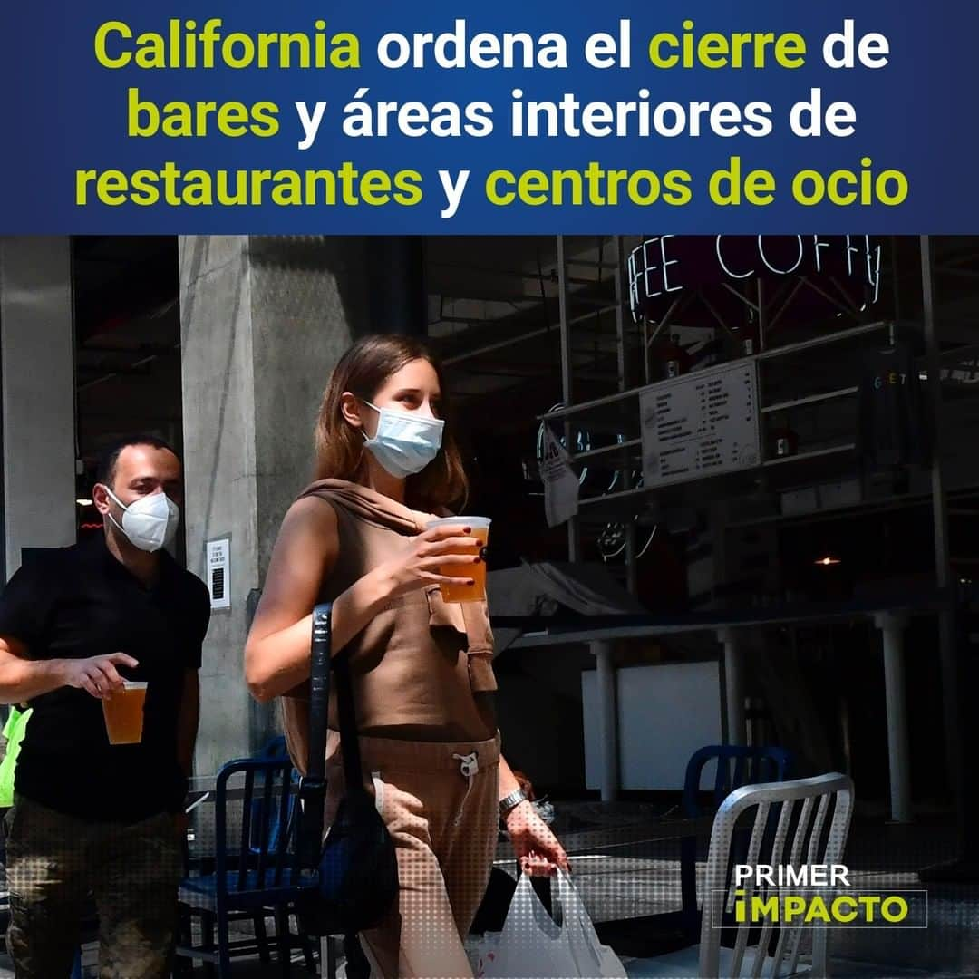 Primer Impactoさんのインスタグラム写真 - (Primer ImpactoInstagram)「El gobernador de California, Gavin Newsom, ordenó el cierre en el estado de todos los bares, así como de las áreas interiores de restaurantes, cines, museos y otros centros de actividades de ocio.  Newsom justificó la decisión ante lo que llamó el alarmante aumento de expansión del virus.  Newsom también anunció el cierre de gimnasios, peluquerías, centros comerciales, iglesias y oficinas que no sean de servicios esenciales para 30 condados del estado.  Más de esta noticia en el link de nuestra biografía.  #PrimerImpacto.」7月14日 5時23分 - primerimpacto