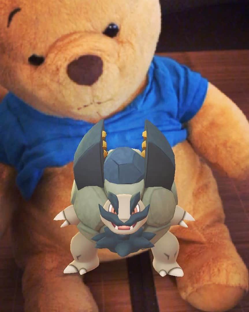 睦のインスタグラム：「😈 golonya : わしゃ、 プーさんを 守るのだぁ💪😤  Pooh :  きみ、だぁれ？？😗  #ポケモン  #ゴローニャ  #ポケモンゴー  #ポケモンgo  #pokemon  #pokemongo  #ポケモンゴー散歩　 #ポケモンgo散歩　 #nintendo  #golonya  #golem  #相棒  #パートナー　 #partner  #アローラ  #pooh  #winniethepooh  #プーさん　 #くまのプーさん　 #名探偵ピカチュウ  #PokémonDetectivePikachu  #ピカチュウ  #disney  #ssw  #singersongwriter  #artist  #lyricist  #singer  #井上睦都実 #睦」