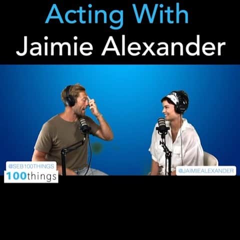 ジェイミー・アレクサンダーのインスタグラム：「Had a fun little chat with my dear friend and good quarantine buddy, @seb100things where we discuss the art of acting (from my perspective 😂) and answer some of YOUR questions that were submitted last week🤩 Head over to www.100things.com/fireside and check it out 🎙 #whatsonyourlist」