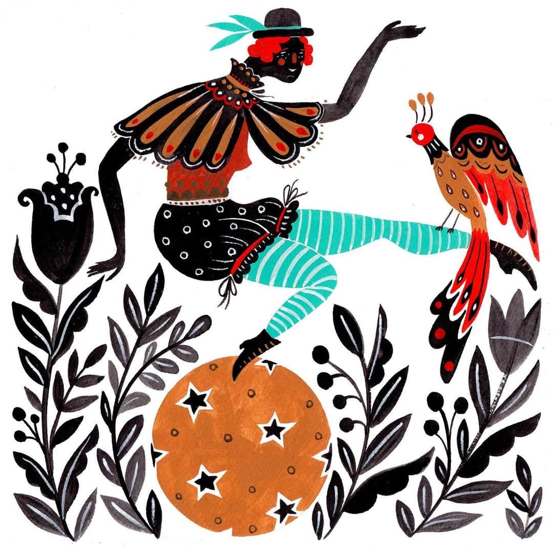 Dinara Mirtalipovaのインスタグラム：「“Entertainers” Original, gouache on paper 8x10 and 10x10 Framed mirdinara.com > Fine Art Originals」