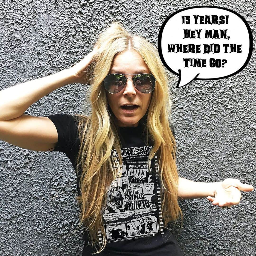 ロブ・ゾンビのインスタグラム：「Join us in celebrating 15 years of THE DEVILS REJECTS!!! 💀Order this special shirt now!!! #robzombie #sherimoonzombie #billmoseley #sidhaig #thedevilsrejects #localboogeyman #15yearsold」