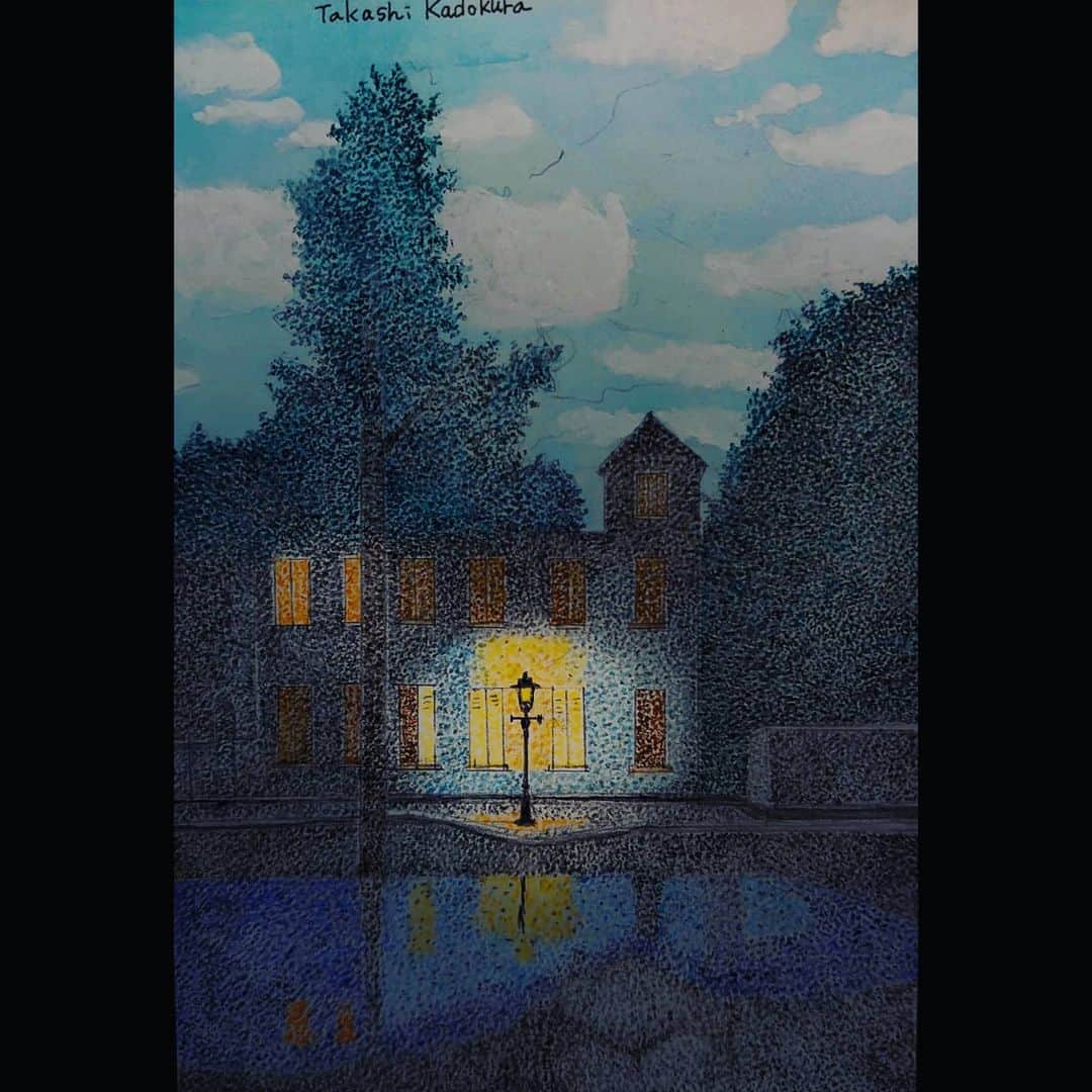 門倉貴史さんのインスタグラム写真 - (門倉貴史Instagram)「ルネ・マグリットの『光の帝国』を点描で模写しましたっ❗❗昼と夜のコラボ✨  #ひとりマグリットチャレンジ #マグリット #Magritte #点描画 #光の帝国 #門倉貴史」7月14日 18時31分 - takashikadokura