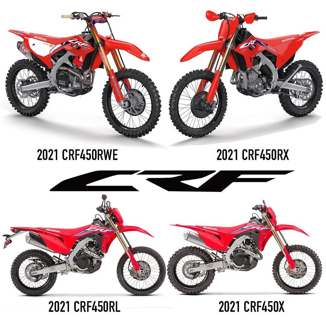 Honda Powersports USさんのインスタグラム写真 - (Honda Powersports USInstagram)「CRF Performance: Announcing the 2021 CRF450RWE , CRF450RX, CRF450RL and CRF450X. How do you like the new look? #ridered #crfcollective」7月15日 8時00分 - honda_powersports_us