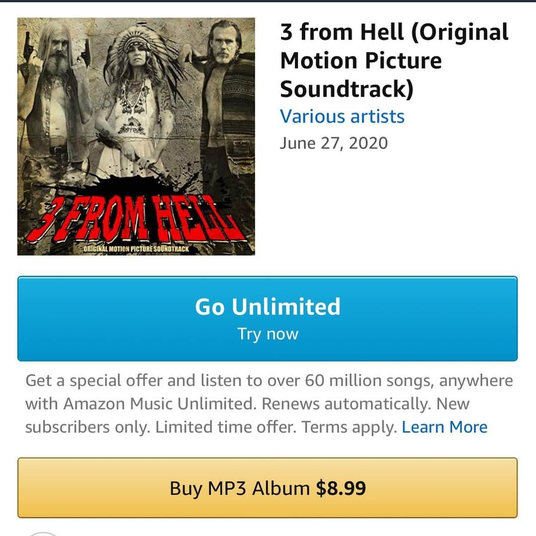 ロブ・ゾンビのインスタグラム：「3 From Hell soundtrack now available across all streaming formats! Check it out! Killer tunes dude. 👍🏼#3fromhell #robzombie #sherimoonzombie #billmoseley #richardbrake #jeffdanielphillips #sidhaig #dannytrejo #emiliorivera #panchomoler #deewallace」