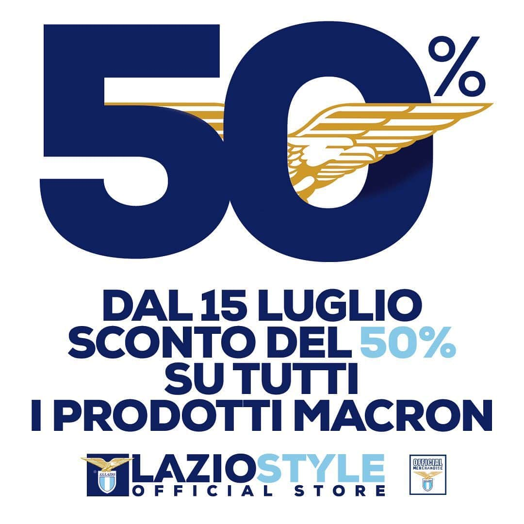 SSラツィオさんのインスタグラム写真 - (SSラツィオInstagram)「📣 Prodotti Macron al 50% presso i Lazio Style」7月14日 23時31分 - official_sslazio