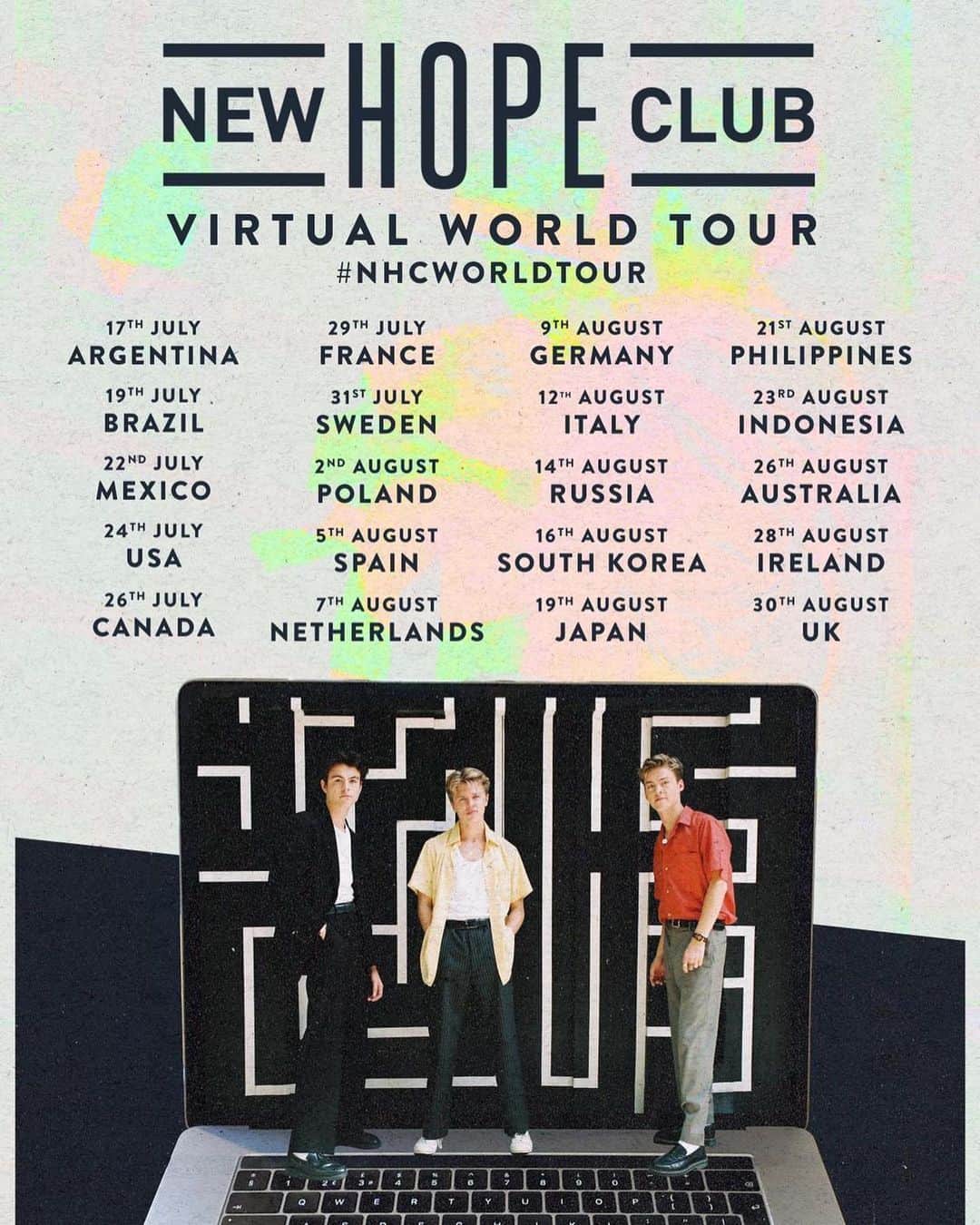 New Hope Clubさんのインスタグラム写真 - (New Hope ClubInstagram)「BIG NEWS! We have been planning this for a while now and we are so excited to announce our Virtual World Tour 🌎🌍🌏. We can’t wait to start this Friday! Come join us for some songs, chat and special surprises ❤️ #NHCWorldTour coming to a screen near you! All dates streaming free on YouTube 😀」7月15日 0時01分 - newhopeclub
