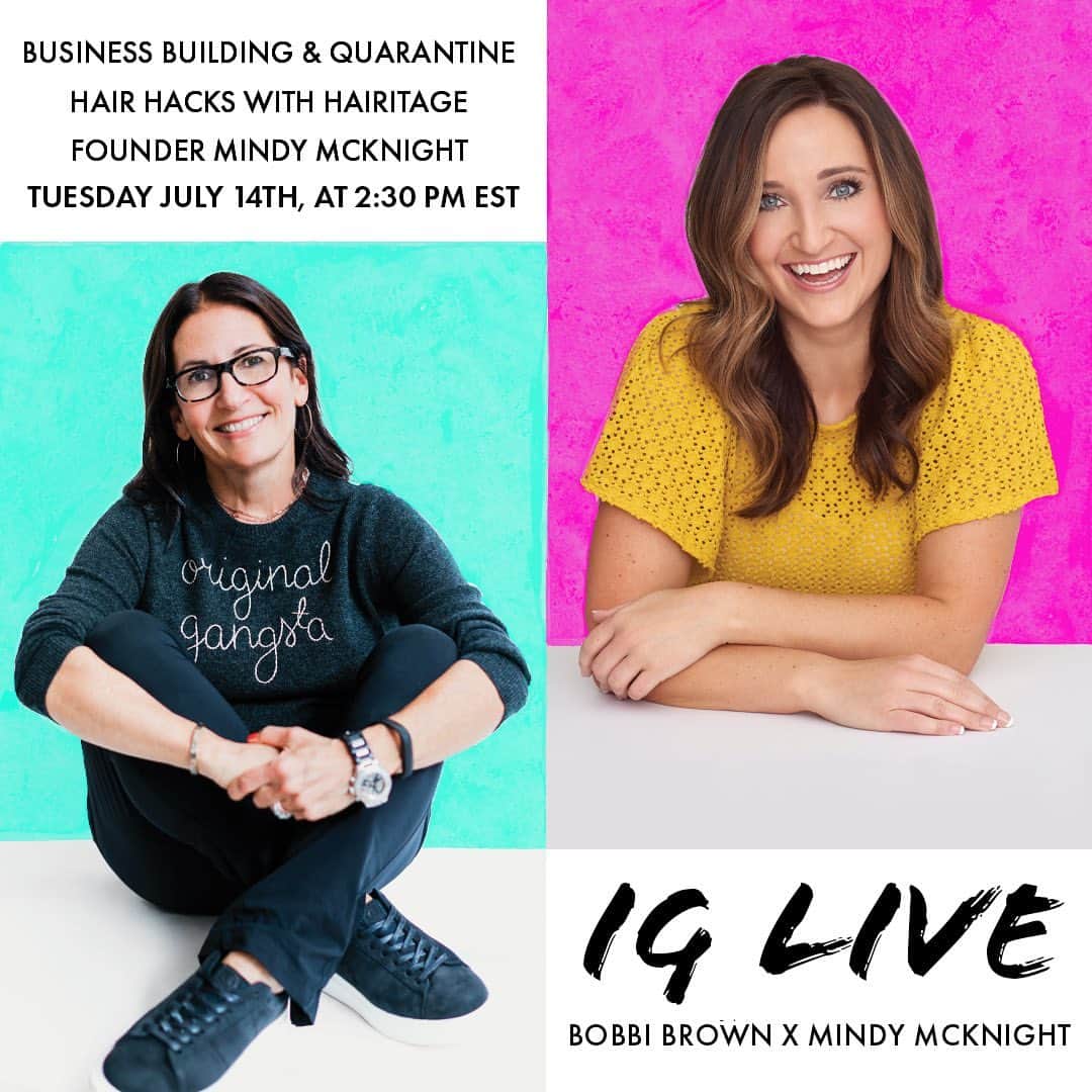 ボビー・ブラウンのインスタグラム：「I have 1 look for all these IG Lives and Zoom calls — hair in a low pony so I don’t have to deal with it. My at-home DIY hair routine could definitely use an upgrade.   Join me today at 2:30PM EST as I hear from @mindymcknight of @hairitagebymindy about that, and much more. Mindy is somehow a mom of 6, one of the top 25 women on YouTube, an author of a parenting book, and the founder of a hair care line. Mindy, tell us your secrets.」