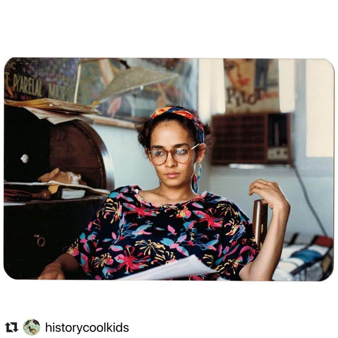 のインスタグラム：「#Repost @historycoolkids with @make_repost ・・・ Arundhati Roy at home in the early 1990s.⁣ ⁣ "Who can look at anything any more — a door handle, a cardboard carton, a bag of vegetables — without imagining it swarming with those unseeable, undead, unliving blobs dotted with suction pads waiting to fasten themselves on to our lungs? ⁣ ⁣ Who can think of kissing a stranger, jumping on to a bus or sending their child to school without feeling real fear? Who can think of ordinary pleasure and not assess its risk? Who among us is not a quack epidemiologist, virologist, statistician and prophet? Which scientist or doctor is not secretly praying for a miracle? Which priest is not — secretly, at least — submitting to science? ⁣ ⁣ And even while the virus proliferates, who could not be thrilled by the swell of birdsong in cities, peacocks dancing at traffic crossings and the silence in the skies?⁣ ⁣ ...unlike the flow of capital, this virus seeks proliferation, not profit, and has, therefore, inadvertently, to some extent, reversed the direction of the flow. It has mocked immigration controls, biometrics, digital surveillance and every other kind of data analytics, and struck hardest — thus far — in the richest, most powerful nations of the world, bringing the engine of capitalism to a juddering halt. Temporarily perhaps, but at least long enough for us to examine its parts, make an assessment and decide whether we want to help fix it, or look for a better engine.⁣ ⁣ ...Historically, pandemics have forced humans to break with the past and imagine their world anew. This one is no different. It is a portal, a gateway between one world and the next.⁣ ⁣ We can choose to walk through it, dragging the carcasses of our prejudice and hatred, our avarice, our data banks and dead ideas, our dead rivers and smoky skies behind us. Or we can walk through lightly, with little luggage, ready to imagine another world. And ready to fight for it."⁣  ⁣ Photo Credit: Pradip Krishen⁣ ⁣ Source: https://www.ft.com/content/10d8f5e8-74eb-11ea-95fe-fcd274e920ca」
