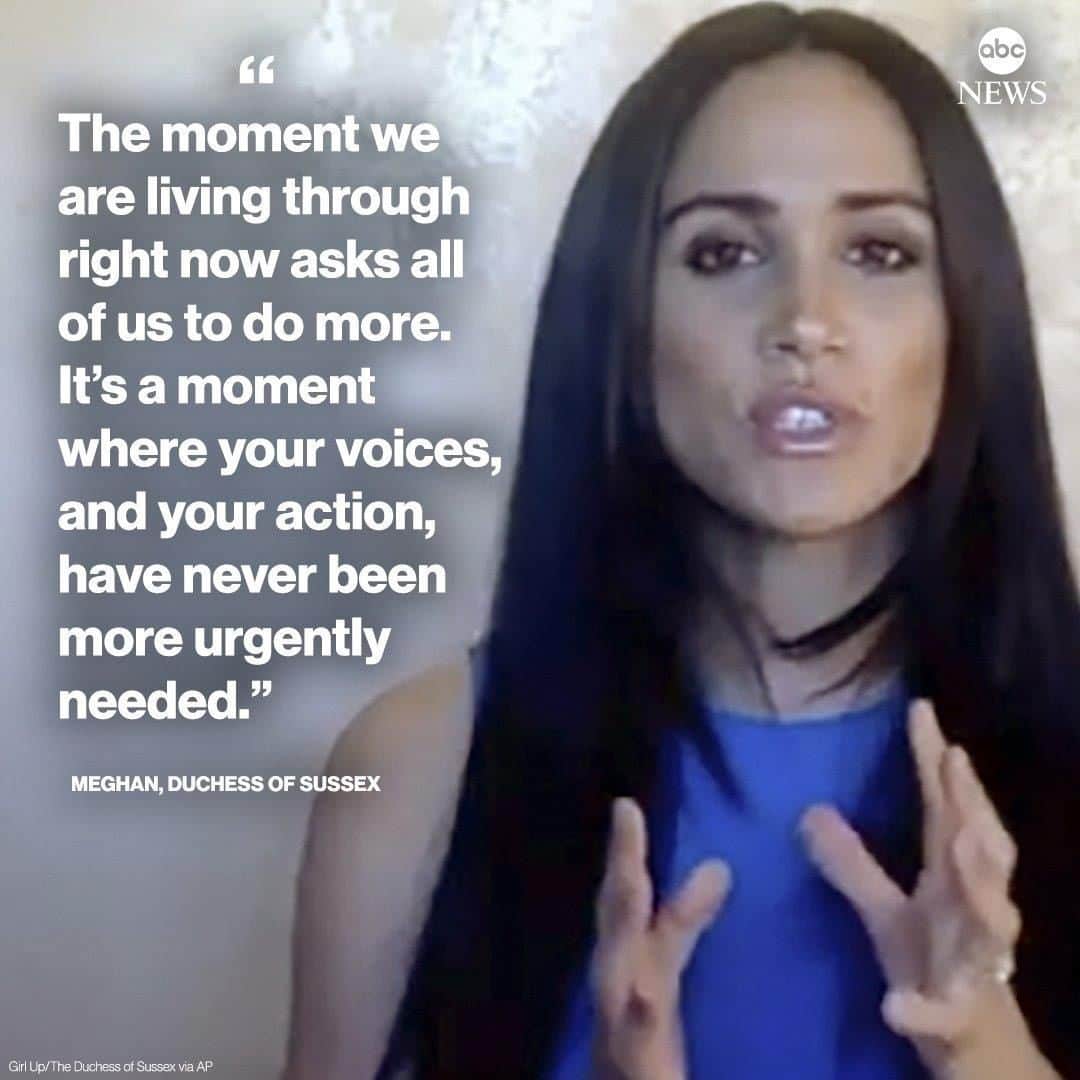 ABC Newsさんのインスタグラム写真 - (ABC NewsInstagram)「Meghan, the Duchess of Sussex, called on young girls to make their voices louder than ever as they push the world in a "more inclusive, more just, and more empathetic direction."⁣ ⁣ "The moment we are living through right now asks all of us to do more," Meghan said in an address to the 2020 Girl Up Leadership Summit. "It's a moment where your voices, and your action, have never been more urgently needed."⁣ ⁣ Meghan delivered her remarks virtually to more than 40,000 of the summit's attendees, girls ages 13 to 22 who live across 172 countries. Girl Up is a leadership program for young girls that is a campaign of the United Nations (UN) Foundation. #meghanmarkle #duchessofsussex #royalfamily #britishmonarchy」7月15日 5時01分 - abcnews