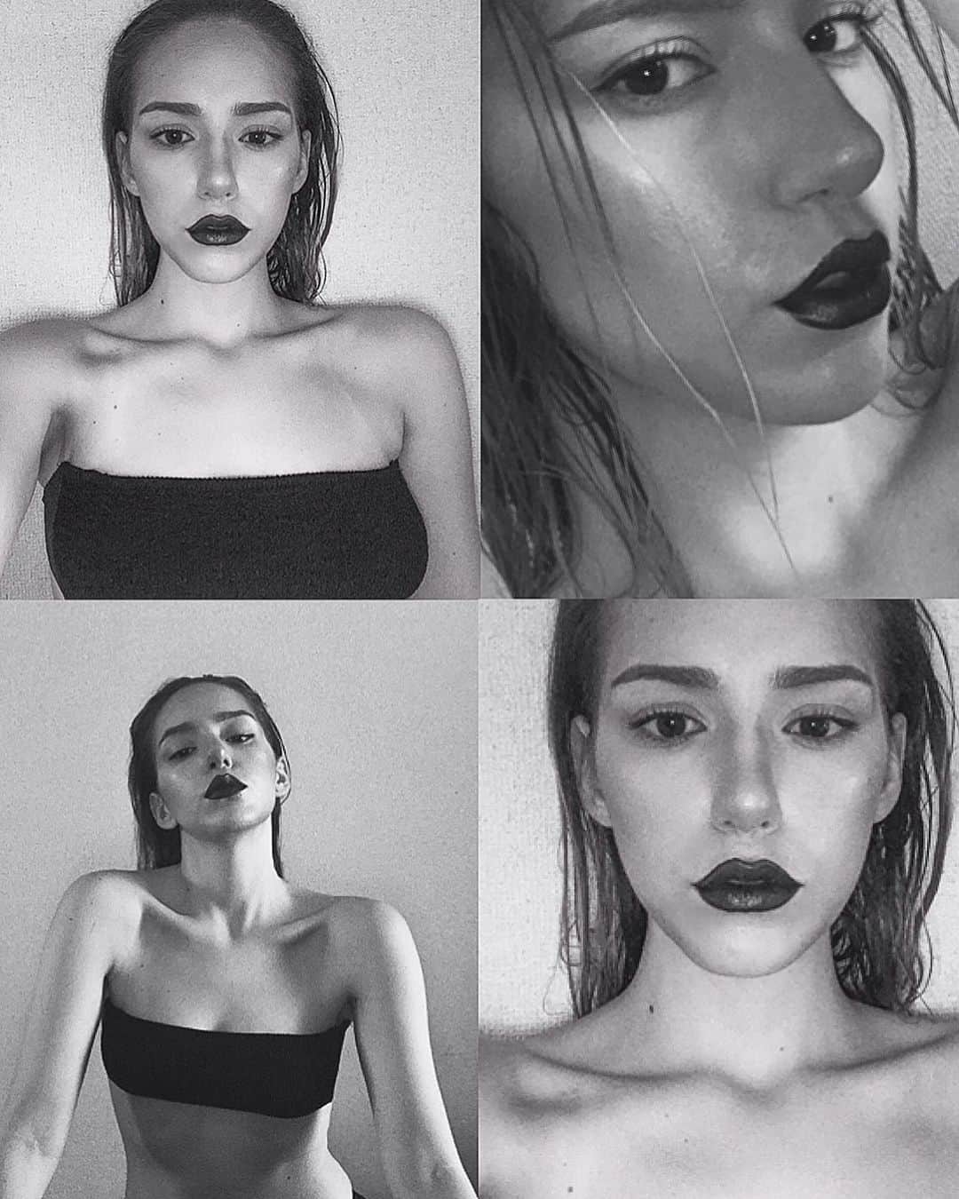 にちゃぴんのインスタグラム：「Thanks for making me a fighter  #blackandwhite #asymmetrical #makeup #monochrome」