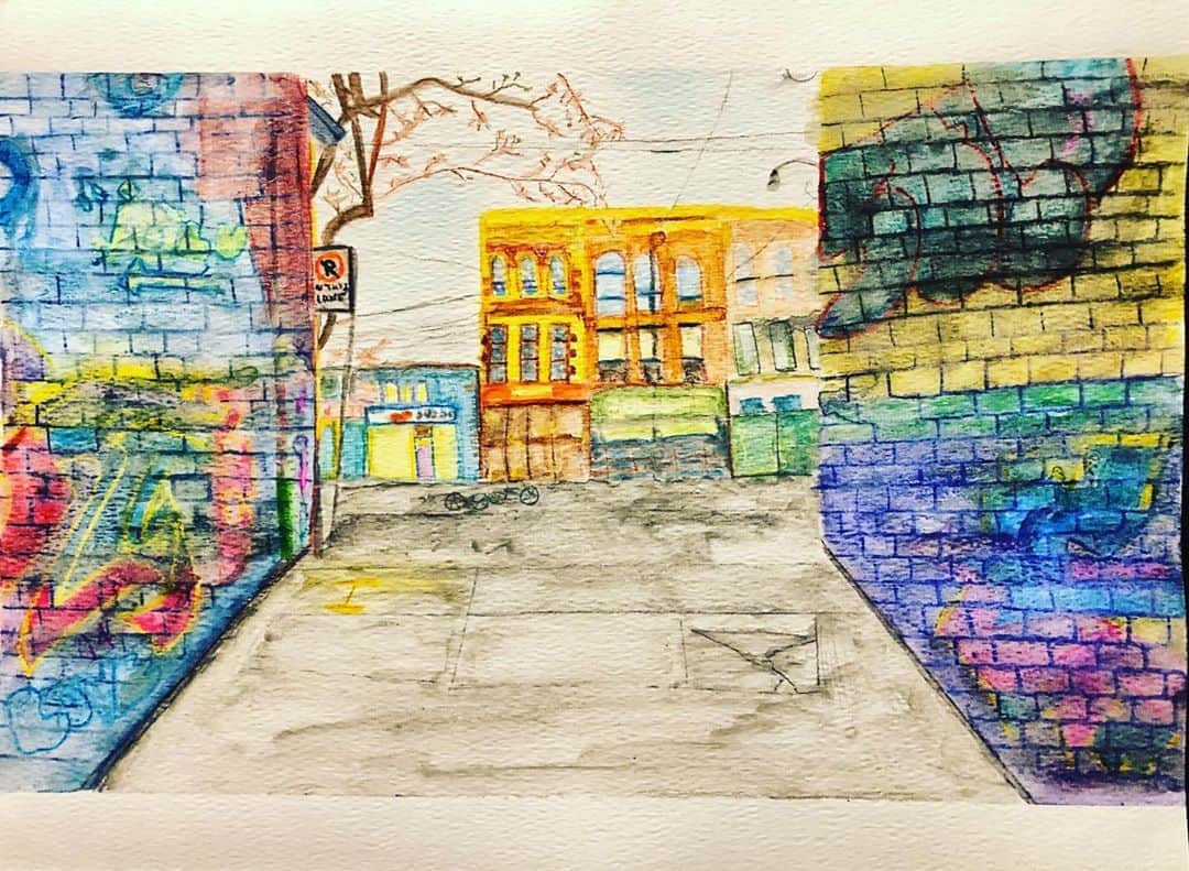 リンジー・クラフトのインスタグラム：「“this ones called what’s the story behind those bicycles” #thisonescalled #watercolorpencils #smalldreams4linz」
