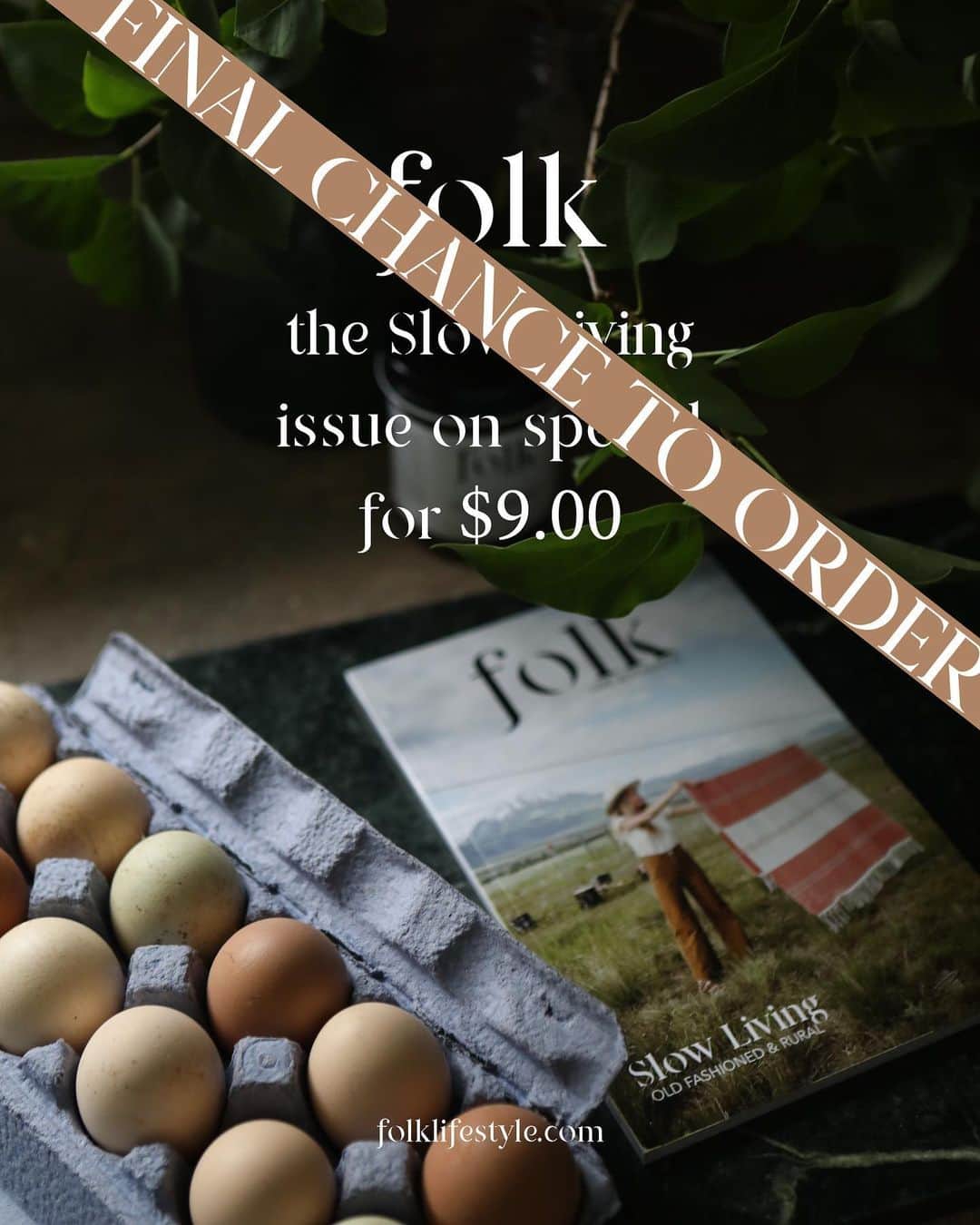 FOLKのインスタグラム：「Y’all! The Slow Living issue has almost sold out. We ordered the third and final printing of the issue this week. That means once it’s sold this issue will no longer be available. Today is also the final day this issue is on sale for $9. If you’ve considered ordering the issue...go to the site now and do it. Link in IG story.」