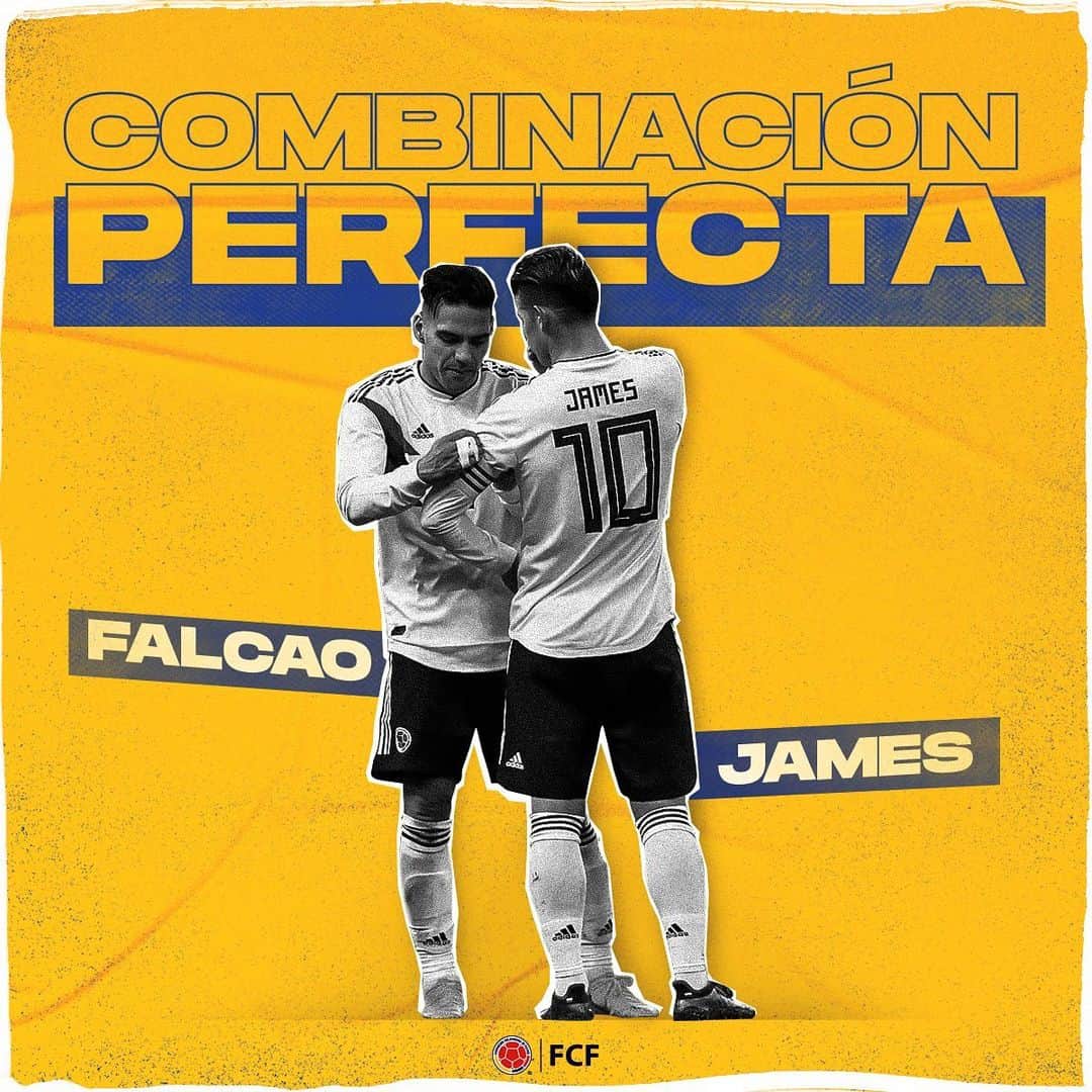 サッカー コロンビア代表チームのインスタグラム：「¡Esta es y siempre será la combinación perfecta! 🤩  @jamesrodriguez10 ➕ @falcao = 🔥⚽🔝」