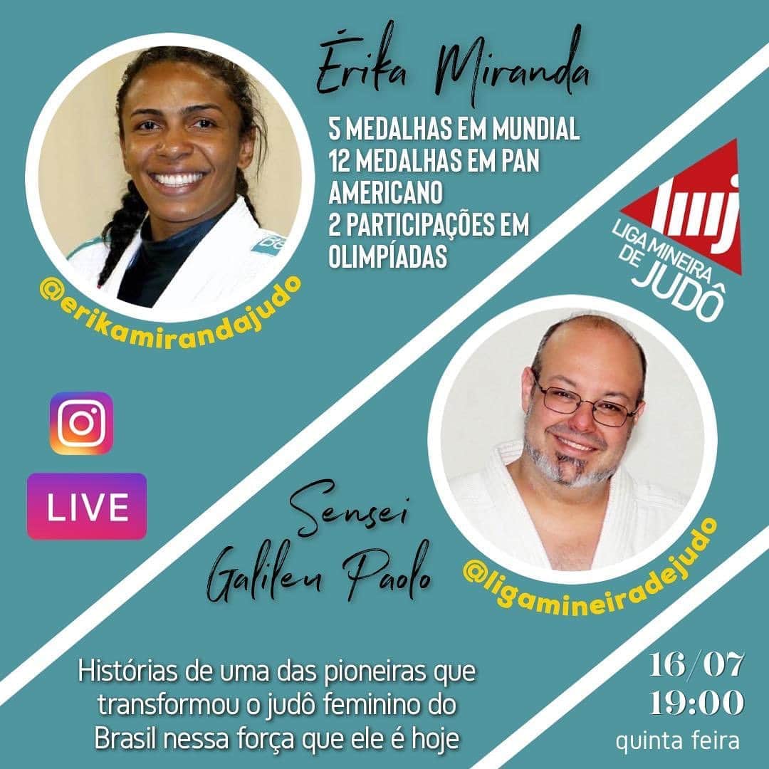 エリカ・ミランダのインスタグラム：「Nesta quinta feira (16) estarei contando um pouco sobre a minha trajetória numa Live batendo papo com o Sensei Galileu Paolo, aqui mesmo no meu Instagram. . Ative as notificações e fique por dentro de tudo. . 🤞🏽Então combinado  ⏰ Quinta à partir das 19h (horário de Brasília)」