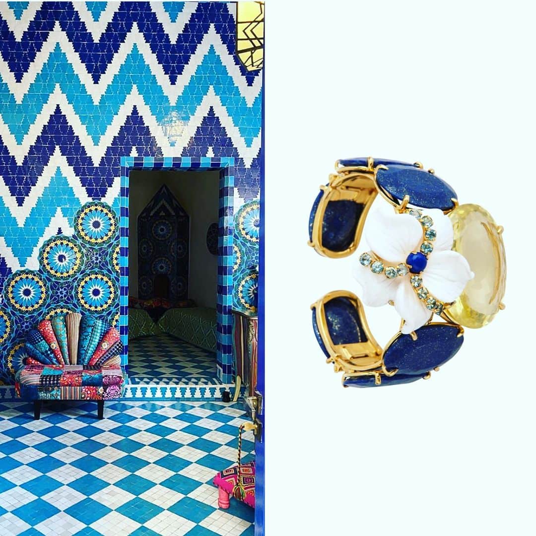 バウンキットさんのインスタグラム写真 - (バウンキットInstagram)「Something blue. . . . . . #essaouira #inspiration #floralcuffs #lapis #lemonquartz #madeinny #shopsmall #bounkit #zelij #bespokejewelry」7月15日 20時50分 - bounkitnyc