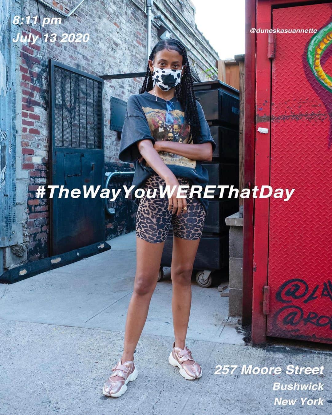 筒井心一のインスタグラム：「@duneskasuannette  on 257 #MooreStreet at 8:11 pm, July 13 2020, #NewYork ﻿ #OutfitOfTheDay = #TheWayYouWEREThatDay  #TWYWTD #ShinichiTsutsui」