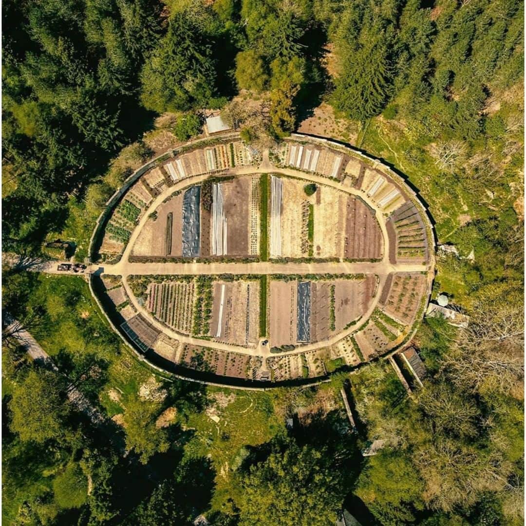 のインスタグラム：「Aerial view of the kitchen garden at Gravetye⁠ photo by: @primarydrift」
