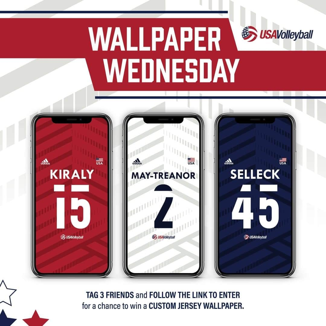 USA Volleyballさんのインスタグラム写真 - (USA VolleyballInstagram)「Give your 📱 an upgrade and show your Team USA 🇺🇸 spirit with a custom USA Volleyball jersey wallpaper! Tag 3 friends in the comments and follow the link in our bio to enter for a chance to win! Winners will be chosen every hour until 3pm PT today (7/15). Good luck! #WallpaperWednesday」7月15日 23時04分 - usavolleyball