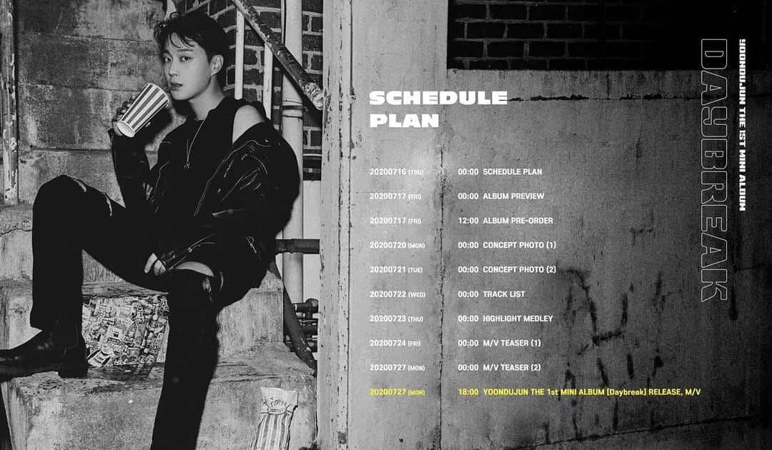 HIGHLIGHTのインスタグラム：「YOON DU JUN THE 1st MINI ALBUM [Daybreak] SCHEDULE PLAN 2020. 07. 27. 18:00 . . ✔ http://aroundusent.com . . #하이라이트 #Highlight #윤두준 #YOONDUJUN #Daybreak」
