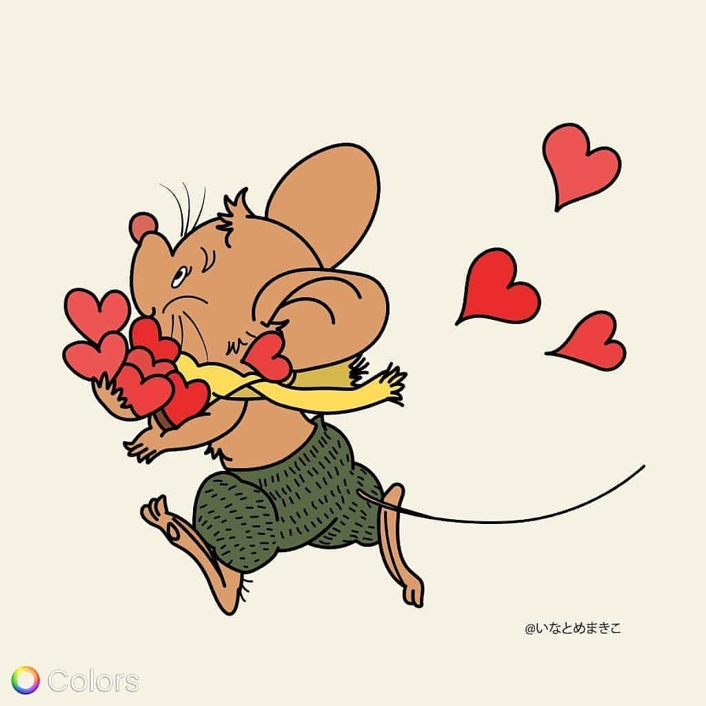 イラストレーター山崎牧子のインスタグラム：「アプリから塗り絵を楽しめる colors様にねずみくんの塗り絵素材 を掲載していただいてます🐭 塗り絵用にポップに生まれ変わって 新鮮です✨ @colors_app  #colors#塗り絵#ぬりえ#ぬりえアプリ#ねずみ#かわいい#イラスト#イラストレーター#おうち遊び#おうち時間を楽しむ#illustration#artwork#cute#coloringbook」
