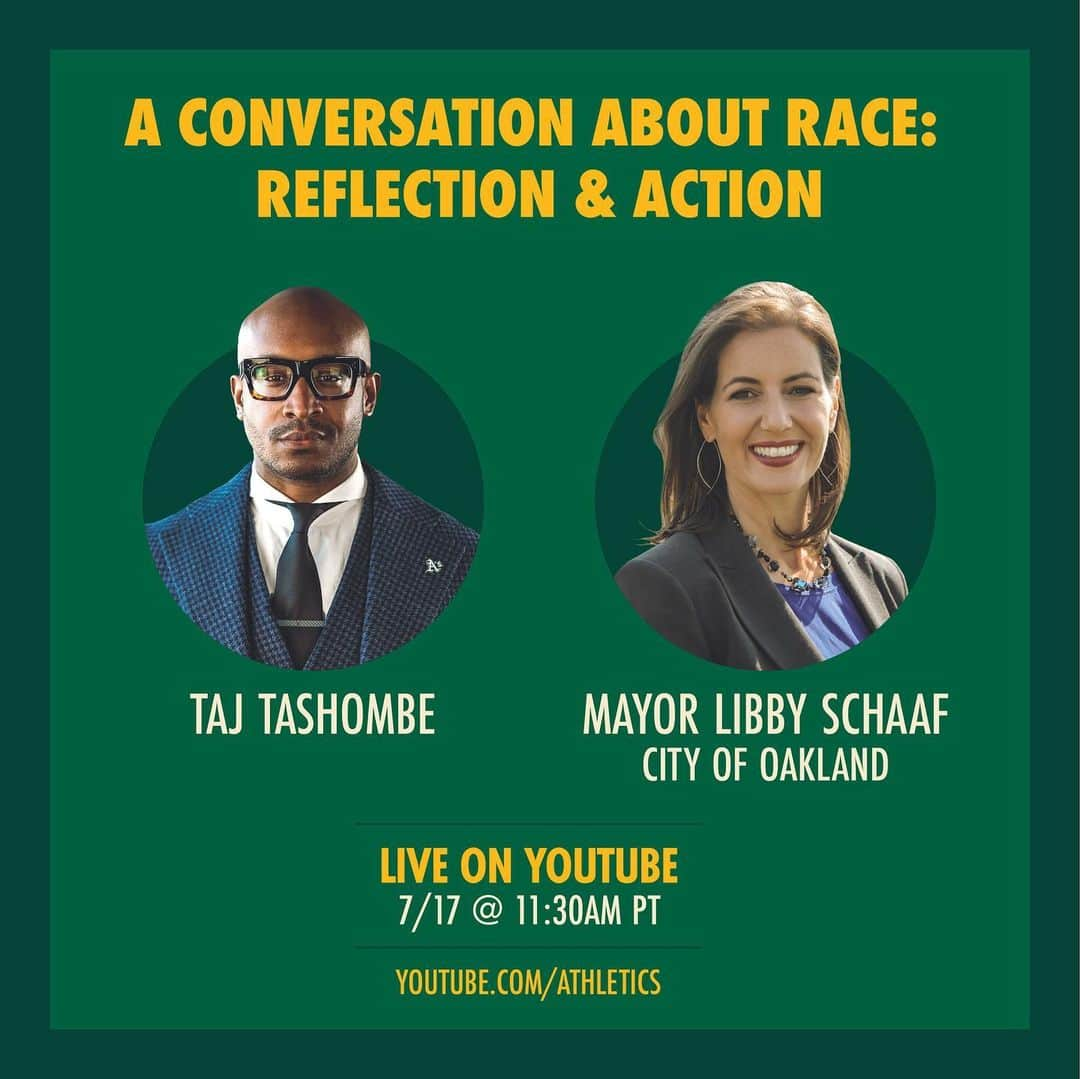 オークランド・アスレチックスさんのインスタグラム写真 - (オークランド・アスレチックスInstagram)「Mayor @libbyschaaf joins A's moderator @tajtashombe for A Conversation About Race: Reflection & Action this Friday at 11:30am PT, live on YouTube. #BLMTalks」7月16日 3時17分 - athletics