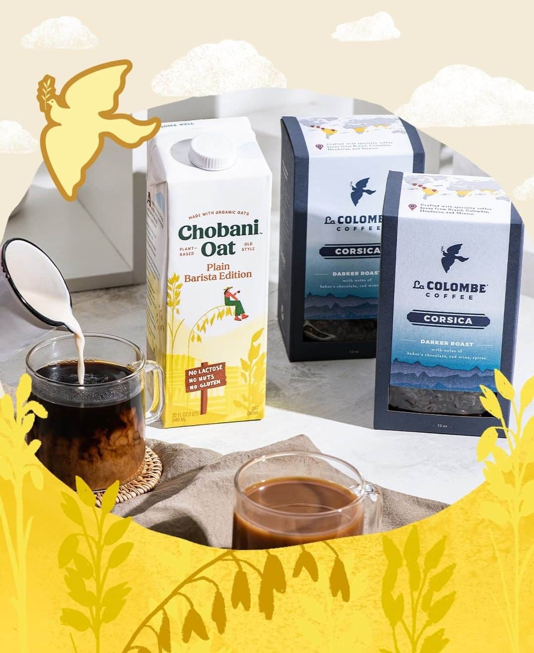 Chobaniのインスタグラム：「For a limited time, get frothable Chobani Oat Plain Barista Edition and gourmet @lacolombecoffee delivered to your door—shipping is free ☕ Link in bio to order now」