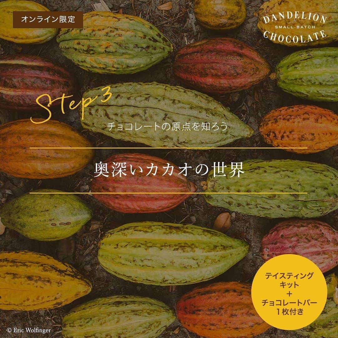 のインスタグラム：「チョコレートがカカオ豆から作られているのは常識ですが、そのカカオ豆にどんな種類があるのかご存知ですか？  どんな食材でも「品種」はその食材の価値を測る一つの指標になります。  その分野に精通していなくても、例えば「日本３大ブランド米といえば、新潟のコシヒカリ、宮城のササニシキ、秋田のあきたこまち」くらいの知識はあるものですよね。  カカオにも様々な品種があり、それぞれ特徴に違いがあります。  では、カカオの品種は最終的にチョコレートの「美味しさ」にどのくらい影響するのでしょうか。そして、そもそも美味しいカカオとは、品種によるものなのか？  そんなカカオの品種とチョコレートの ”ちょっと複雑な関係” について、ダンデライオン・チョコレート日本上陸時よりチョコレートメーカーとして活躍し、現在はオンラインワークショップの講師を務める伴野智映子が、公式HPブログにて詳しく解説しています。ご興味のある方は是非、ABOUT ページ「日々のできごとOUR DAYS」をご覧下さい。  また、伴野が講師を務めるオンラインワークショップ「奥深いカカオの世界」では、カカオの種から木が育ち、実がなり、収穫後カカオ豆となるまでのプロセスを学びます。  異なるカカオの品種によって作られたチョコレートをテイスティングしながら、様々なカカオの品種についても解説するという少人数制のワークショップです。次回は7月24日11:00AM-です。お見逃しなく！ 詳しくは公式HPをご覧下さい。  #ダンデライオンチョコレート  #ビーントゥバー  #beantobar  #カカオ  #オンラインワークショップ #奥深いカカオの世界」