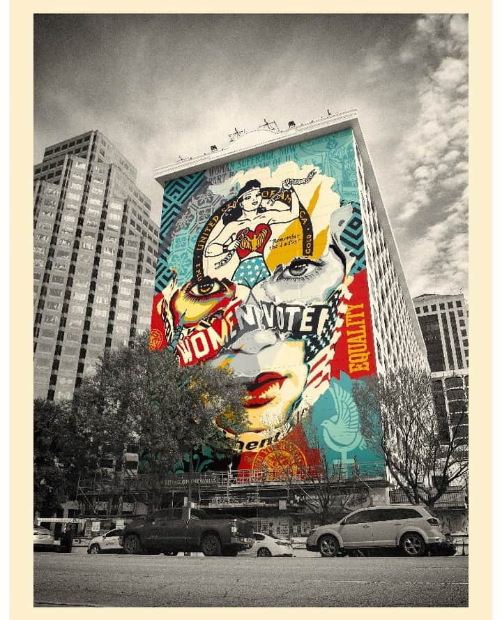 Shepard Faireyのインスタグラム：「I was pleased with the response to the previous release of “The Beauty of Liberty and Equality" with Sandra Chevrier and @station16editions. A new offset print is releasing THIS FRIDAY for those who are interested. Check out @station16editions' post here below and please note that you may experience delays due to COVID-19. - Shepard⁠ ⠀⠀⠀⠀⠀⠀⠀⠀⠀⁣⁠ We have received HUNDREDS of messages about The Beauty of Liberty and Equality silkscreen print by @sandrachevrier Sandra Chevrier X @obeygiant Shepard Fairey. Indeed, this one was a limited edition of 200, and it IS completely SOLD OUT. However, we have been working on a little something that might get you very excited. We are super happy to announce this new launch: an offset print based on @jonathanfurlong Jon Furlong's picture of the mural created by Sandra Chevrier X Shepard Fairey to honour the 100th anniversary of the ratification of the 19th Amendment. You might have seen this beautiful mural that was curated by Station 16 in Austin for the occasion. The print will be available for purchase July 17th at 12 pm (EST). It is an edition of 500, 24 x 18 inches, and it will sell for $150 CA including free shipping in North America. Set an alarm and refresh the link (in our bio) right on time to maximize your chances of getting it! Note that we have added new features to ensure that our website is as protected as possible against fraudulent transactions. No reservation! Good luck!」