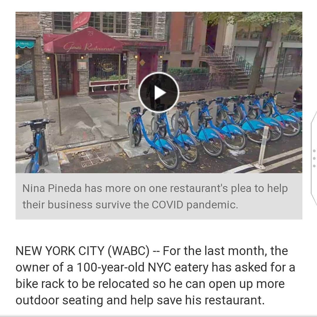 サラ・ジェシカ・パーカーさんのインスタグラム写真 - (サラ・ジェシカ・パーカーInstagram)「Hello @citibike (I'm a rider!) Hello all of our local/district elected officials As we all know small businesses all over the country and those here at home, uniquely NY are desperate to survive and open their doors and or sidewalks safely, responsibly and in compliance with the law in order to welcome back their long time and new customers. But we have to be supportive and work together so that we might sooner than later return to a version of our vibrant and dynamic city.  Please, please, please can someone reach out/respond to Mr. Ramirez and help him clear the red tape so that he might have the outdoor seating he wants to offer to his customers.  This 100 year old restaurant was bought by the current owners father in 1979 after  emigrating from Spain and starting as a waiter. His son David Ramirez is the current owner and 73 11th st is a destination for countless in the community. My family among them.  I'm happy to help move the @citibike rack just a bit east to make room for some outdoor seating. Whatever it takes.  Love @citibike love Genes.  They  don't have to be mutually exclusive.  If we say we are supportive of our small businesses, we have to mean it.  There must be a solution. Anyone, anyone?  X, SJ #savegenes And thank you @ninapwabc for your reporting!」7月16日 7時02分 - sarahjessicaparker