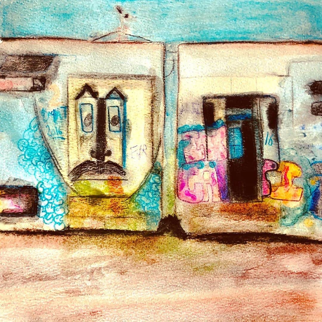リンジー・クラフトのインスタグラム：「“this ones called this sweet train just got broken up with” #thisonescalled #watercolorpencils」