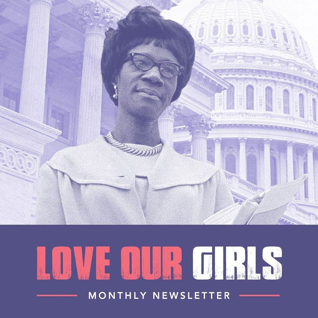 のインスタグラム：「“If they don’t give you a seat at the table, bring a folding chair.” – Shirley Chisolm. This month's #LoveOurGirls newsletter celebrates ‘The Firsts’. We focus on Black women who have broken through the dual barriers of racism and sexism. Who have lived lives of protest and claimed the space to fulfill their potential, in a world that tells us we do not fit the mold. We’re spotlighting Shirley Chisholm - the first Black woman in Congress and the first to make a presidential bid, as well as the National Coalition of 100 Black Women (@nc100bwinc), an organization focused on nurturing black women leaders in all realms of society to name a few. We’re also giving you more opportunities to get involved in the fight for the soul of our nation — to sign a petition for justice for Breonna Taylor and register to vote. Now is the time we fight for a different tomorrow. To seek an anti-racist, anti-sexist America is to combat the status quo. Every day. In the words of an American hero, Rep. John Lewis, let’s make some ‘good trouble’. The link is in my bio. (https://bit.ly/LOGJuly2020)」