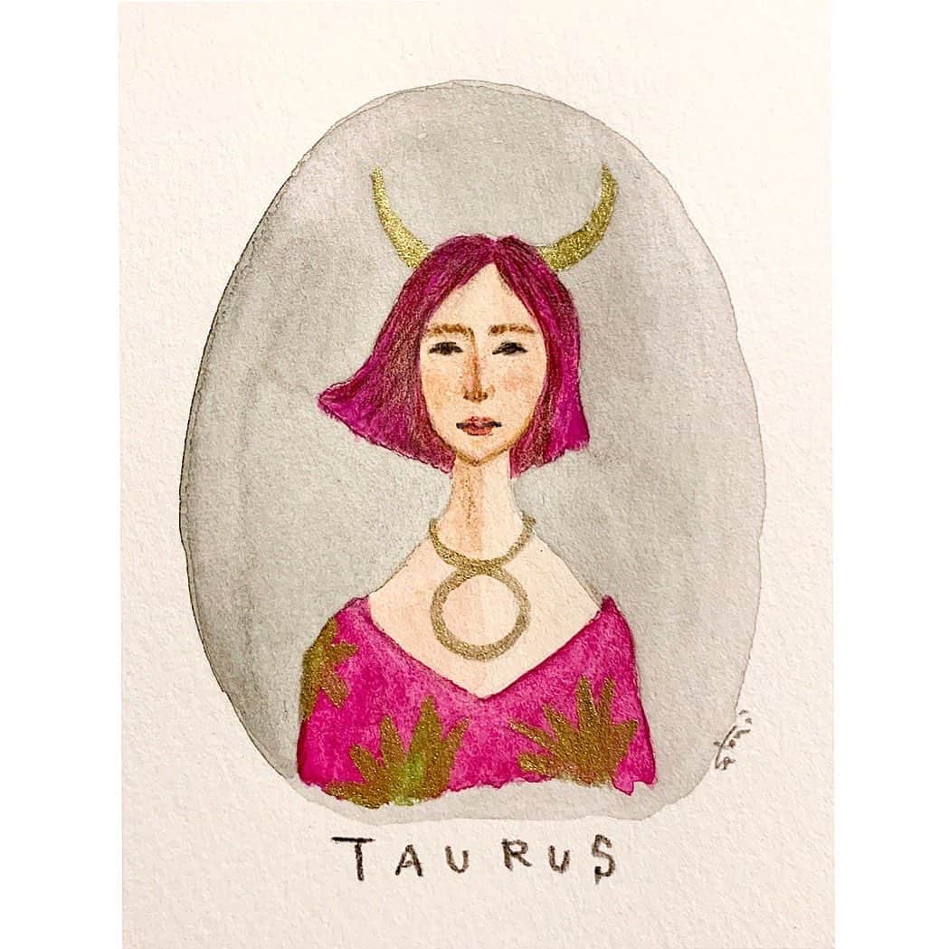 高杉さと美のインスタグラム：「🌿♉︎🌿  #illustration #♉️ #watercolor  #イラスト #イラストレーション #星座」