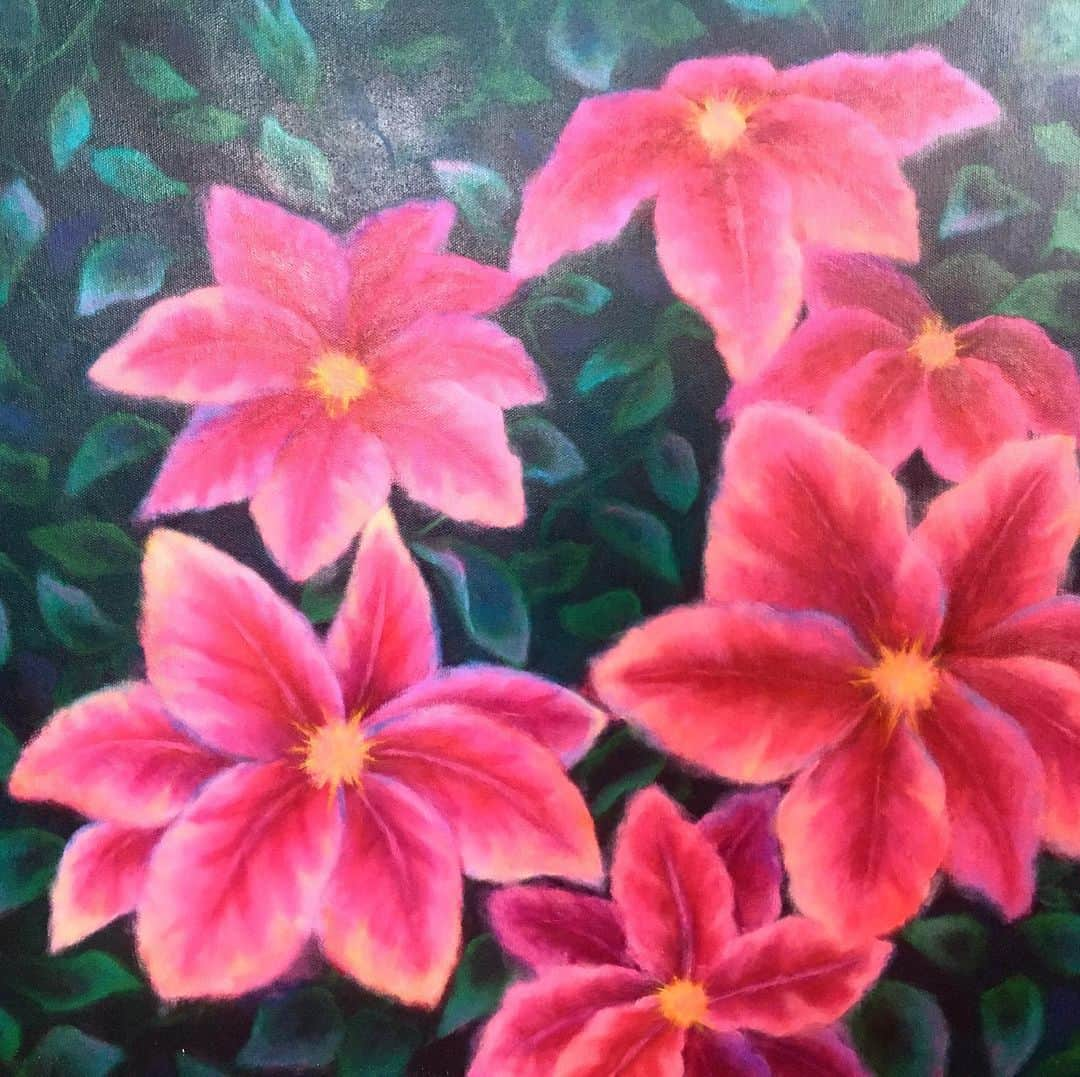 成瀬未夏のインスタグラム：「Clematis  #art #Acrylic paint #アート #アクリル画」