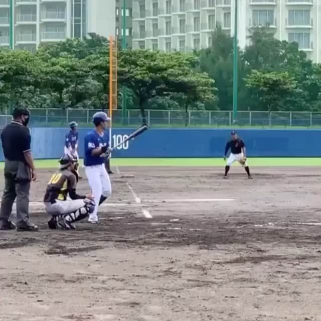 のインスタグラム：「久しぶりのタイムリーヒット⚾︎  #センター前 #沖縄 #琉球ブルーオーシャンズ #松尾大河#大河#23 #宜野湾」