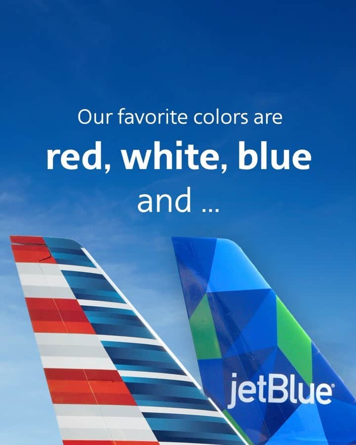 アメリカン航空のインスタグラム：「These two blues never looked so good together 🤩. We're excited about our new @jetblue partnership. Get the details on our Newsroom. Link in bio.」