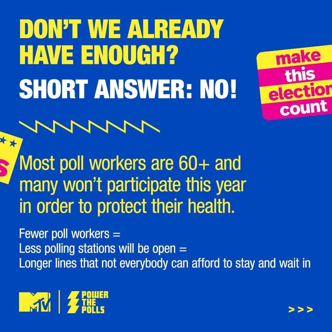 MTVさんのインスタグラム写真 - (MTVInstagram)「Ready to help protect democracy and #PowerThePolls? ⚡️ There’s a need for more poll workers this year – and in most states, you only have to be 16 years old and it’s paid! For more info from @powerthepolls, head to powerthepolls.org/MTV ✔️」7月16日 23時00分 - mtv