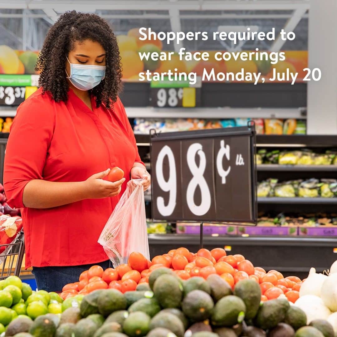 Wal-Mart Stores, Incのインスタグラム：「To best serve our communities and protect the health and safety of our shoppers and associates, face coverings will be required in all stores beginning Monday, July 20. Link in bio for more on our decision and policy.」