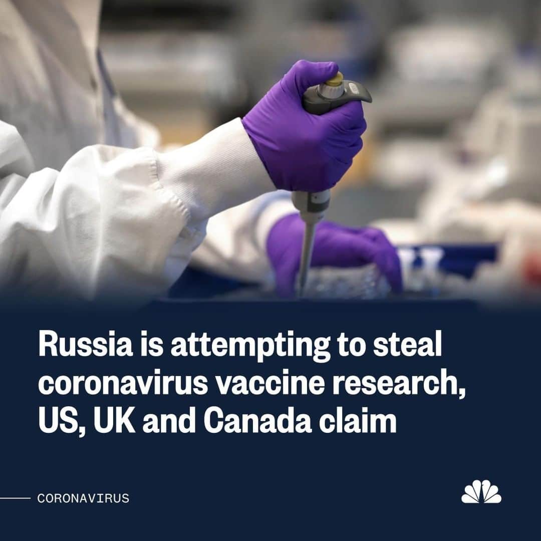 NBC Newsさんのインスタグラム写真 - (NBC NewsInstagram)「Hackers from Russia's intelligence services are attempting to steal coronavirus vaccine research from the United States, Canada and the United Kingdom, officials said Thursday.⁠ ⁠ The attacks have been carried out by a group called "APT29, also known as "the Dukes" or "Cozy Bear," which has been been using malware to target various organizations involved in the industry, American, Canadian and British intelligence agencies said in a joint statement.⁠ ⁠ Tap the link in our bio to read more.⁠ ⁠ 📷 David L. Ryan / Boston Globe / @gettyimages」7月17日 2時58分 - nbcnews