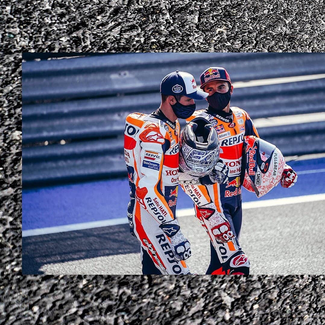 レプソル・ホンダのインスタグラム：「About today ⬅️ ⠀⠀⠀⠀⠀⠀⠀⠀⠀ #RidingForThem #MotoGPIsBack #MotoGP #MM93 #MarcMarquez93 #AM73 #AlexMarquez73 #Racing #Repsol #Honda #Racing #RepsolHonda #HRC #RC213V #ThePowerOfDreams #Racing #Motorcycle #Team #OneHeart」