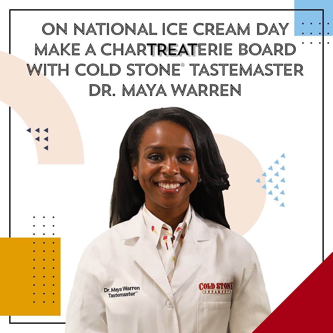 コールド・ストーン・クリーマリーのインスタグラム：「We're going LIVE with Dr. Maya Warren for National Ice Cream day! 🎉🍦😋 Join us at 3PM PST this Sunday (07/19) to make a chartreaterie board. We'll be using The Petite Family Pack and mix-ins that you might have at home!」