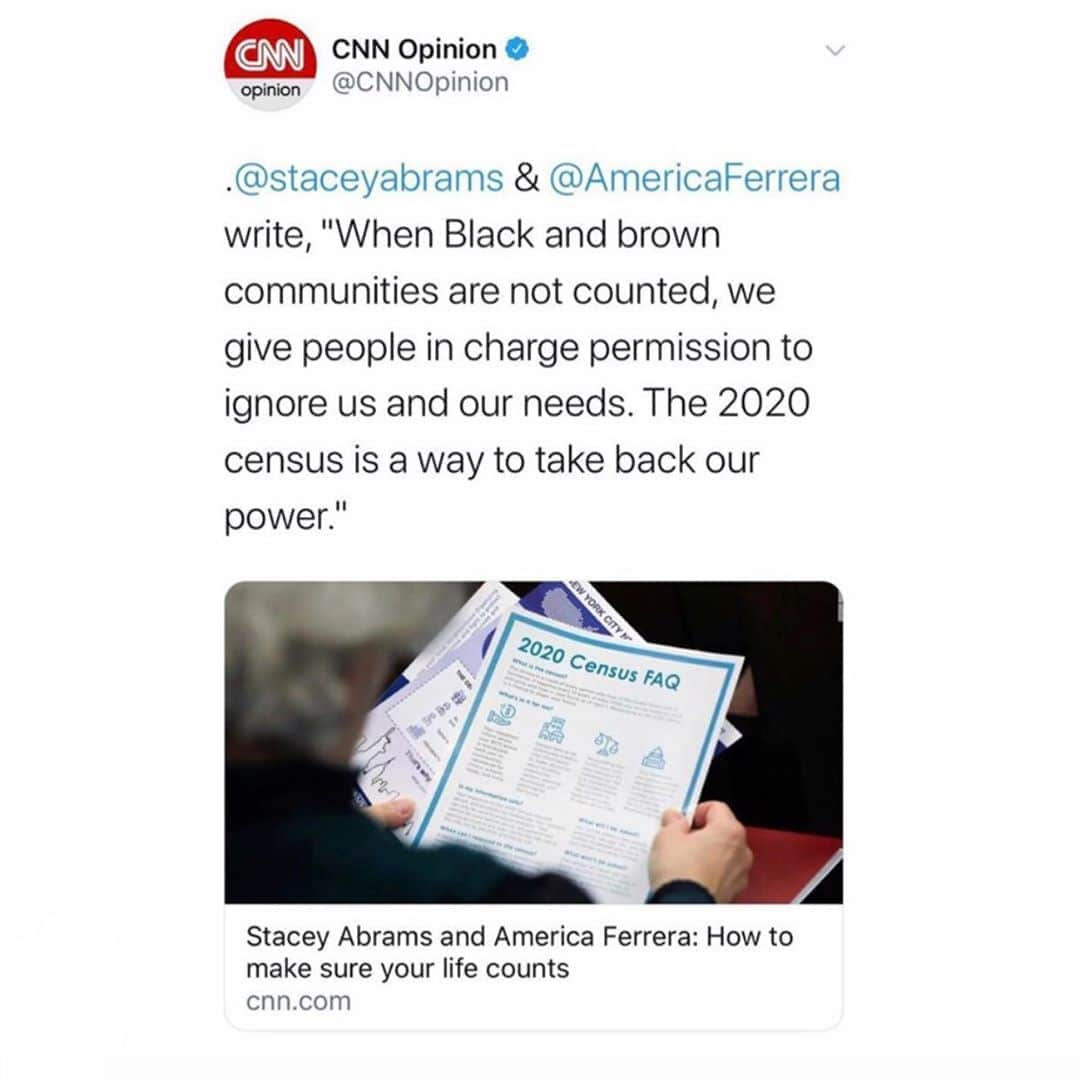 アメリカ・フェレーラさんのインスタグラム写真 - (アメリカ・フェレーラInstagram)「Why is the Census so damn important!?!?!  Read this article I co-authored with @staceyabrams (via link in bio). And fill out the Census today at becountednow.com #BeCounted #2020Census」7月17日 8時35分 - americaferrera