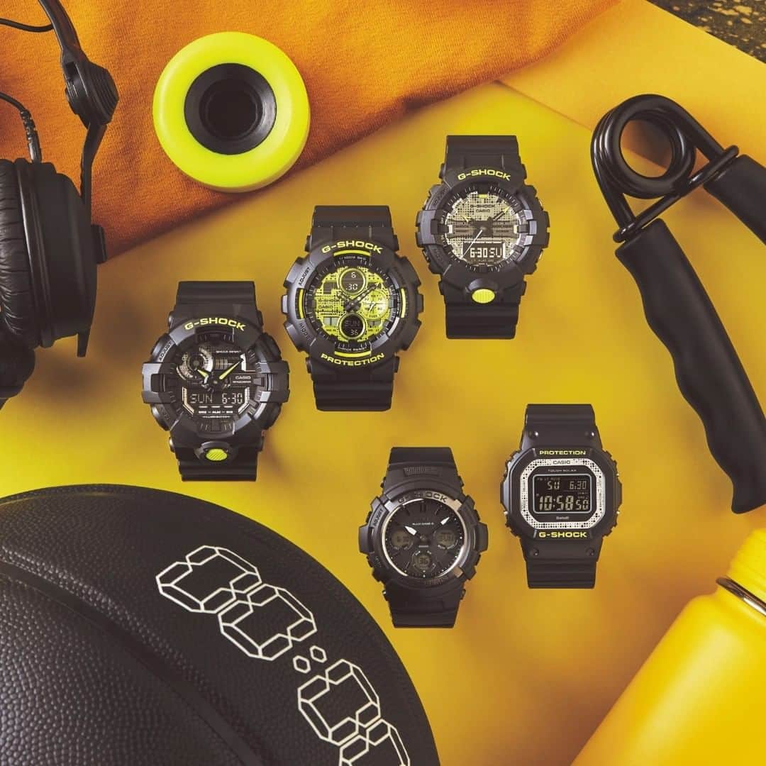 G-SHOCKさんのインスタグラム写真 - (G-SHOCKInstagram)「Black and Yellow Series  メタリックな質感やデジタルカモフラージュをフェイスデザインに落とし込んだNewモデル「Black and Yellow Series」が登場。ブラックを基調にアクセントカラーのビビッドなイエローがクールな印象を引き立てます。  This new "Black and Yellow Series" features digital camouflage pattern on metallic face. The basic black coloring of this model is offset by vivid yellow accents for a cool look.  from left : GA-700DC-1AJF GA-140DC-1AJF GA-800DC-1AJF AWG-M100SDC-1AJF GW-B5600DC-1JF  #g_shock #ga700 #ga140 #ga800 #awgm100 #gwb5600 #watchoftheday」7月17日 17時00分 - gshock_jp