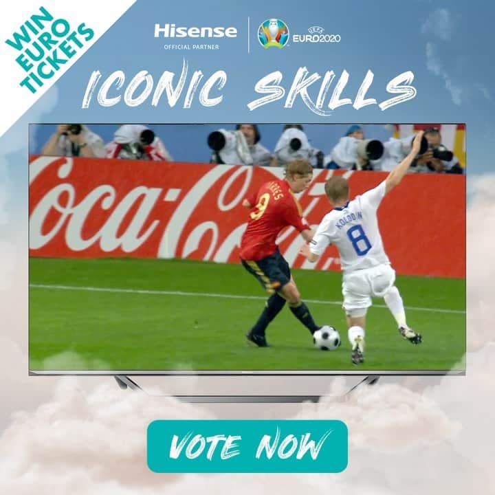 フェルナンド・トーレスのインスタグラム：「Does this count as my third EUROs final? 😉⁣ ⁣ It's your final chance to enter the Hisense EURO 2020 ticket competition, all you have to do is vote for your favourite of the #IconicSkills Finalists 👉 Head to @HisenseSports to enter!⁣ ⁣ I'm up against Zizou & Pirlo, so help get me to the top of the table 🙏🏻⁣ ⁣ #EURO2020⁣ ⁣ ¿Esto cuenta como mi tercera final de EURO? 😉⁣ ⁣ Última oportunidad de participar en el sorteo de entradas @HisenseSports EURO 2020. Todo lo que tienes que hacer es votar por tu jugada favorita 👉 Visita @HisenseSports para participar.⁣ ⁣ Me enfrento a Zizou y Pirlo, así que necesito vuestra ayuda para ganar 🙏🏻」