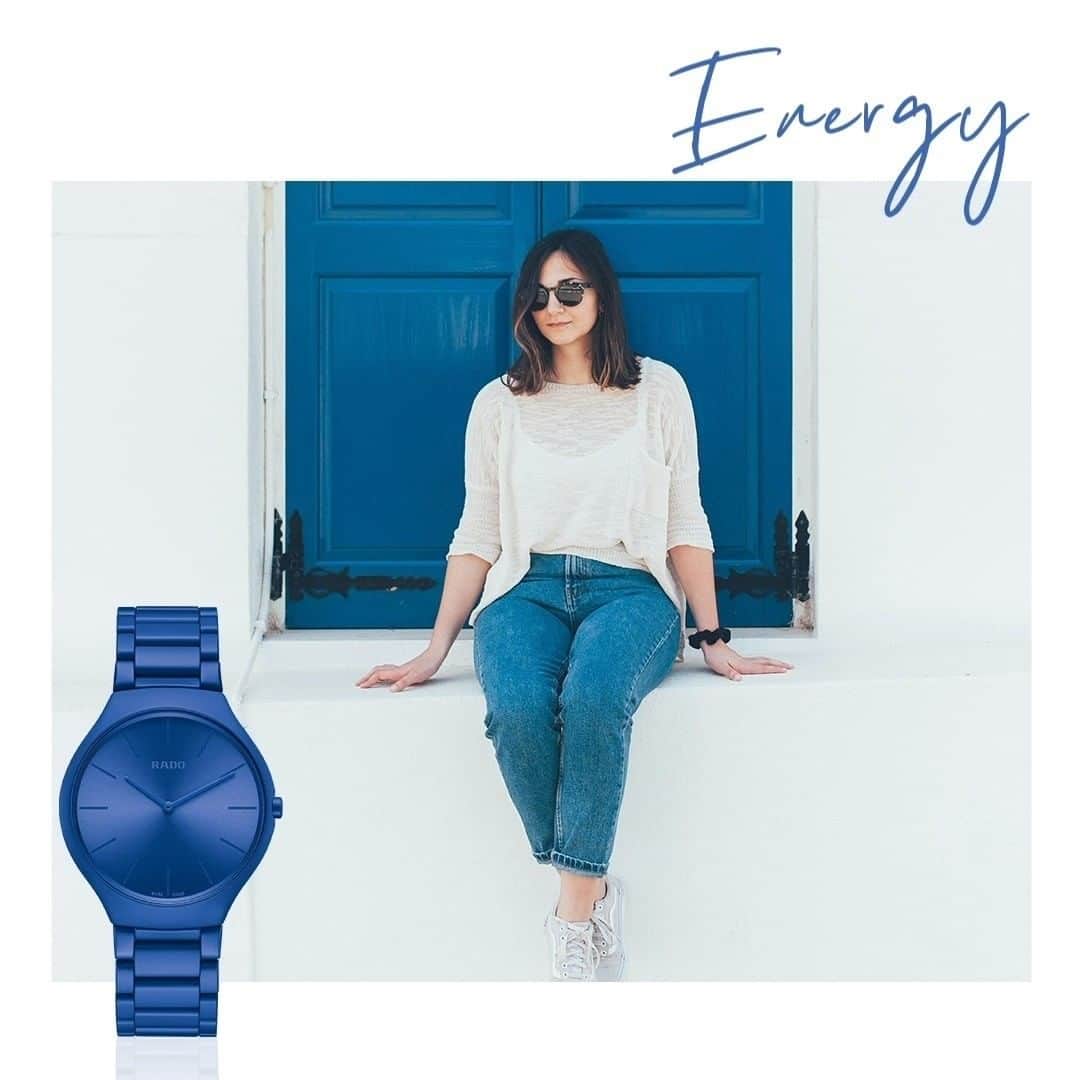 ラドーのインスタグラム：「Let the blue bring out the best in you with the True Thinline Les Couleurs™ Le Corbusier and focus on your positive energy. #RadoTrueThinline #Feelit」