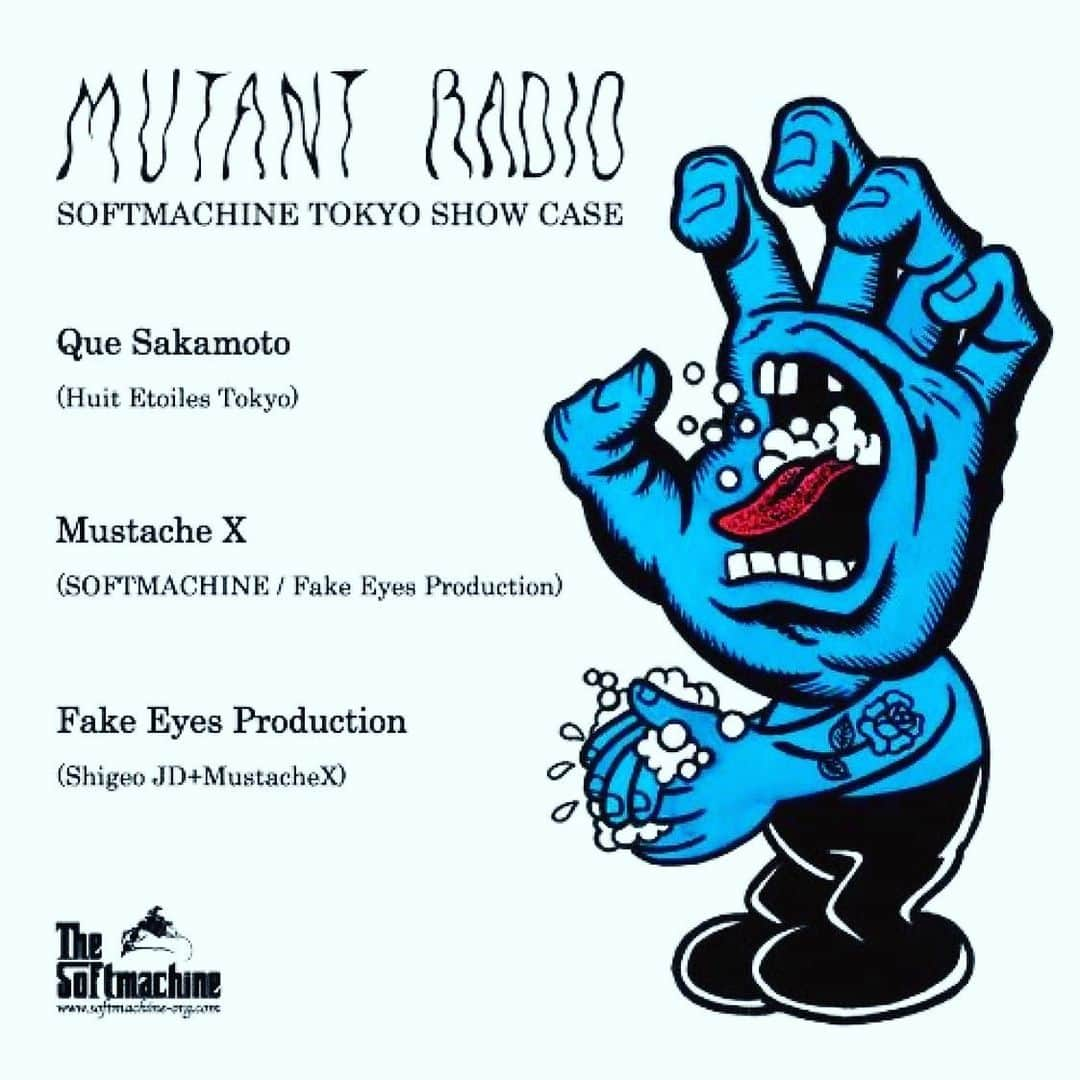 SHIGEOのインスタグラム：「Fake Eyes Production  グルジアデビューです！  グルジアのMUTANT RADIOで日本時間の今日17:00からSOFTMACHINE TOKYO SHOW CASEやります。みんな聴いてね〜 #repost @quesakamoto ・・・ Mutant Radio (@mutantradiotbilisi ) Softmachine Tokyo Showcase (@softmachine_official ) Tomorrow🙂 Mustache X(🇬🇪12:00 🇯🇵17:00) Que Sakamotot(🇬🇪14:00 🇯🇵19:00) Fake Eys Production(🇬🇪16:00 🇯🇵21:00)  Looking Forward For Share Our Tokyo Mix.🍄🍄🍄 Thank You To @mutantradiotbilisi For Make It Happen. Recorded @tune_out_tokyo  🐍🐍🐍」